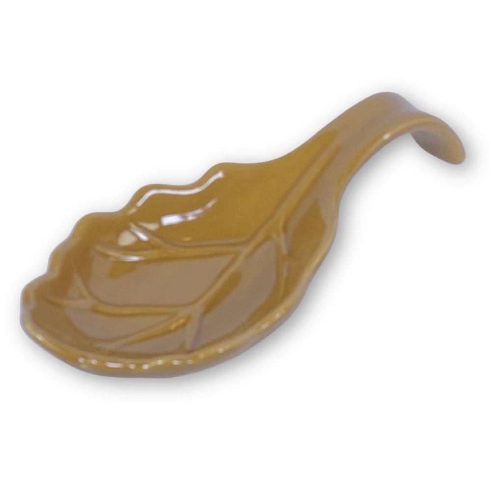 Tabletops Gallery Vintage Gold Painted Leaf Ceramic Spoon Rest Fall Decor